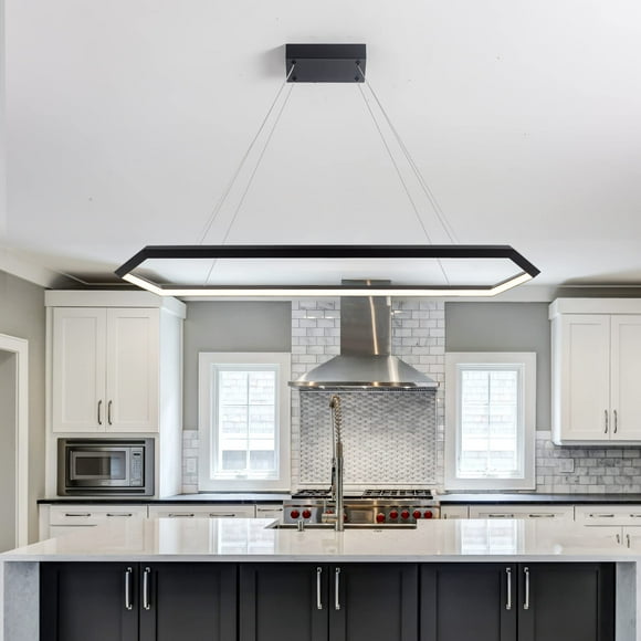 WELAKI LED Pendant Light Fixture, Dimmable LED Pendant Light Kitchen Island, Adjustable Hanging Lamp for Kitchen Island, Bedroom, Dinning Room, 6000K Black