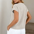 thumbnail image 4 of MaFYtyTPR Women's Striped Kinted T-shirts Summer Fashion Casual Loose Solid Color Round Neck Blouse Women short Sleeve Tops Beige M, 4 of 5