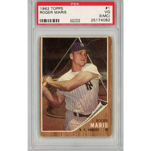 Graded 1962 Topps Roger Maris #1 Baseball Card PSA 3 Very Good