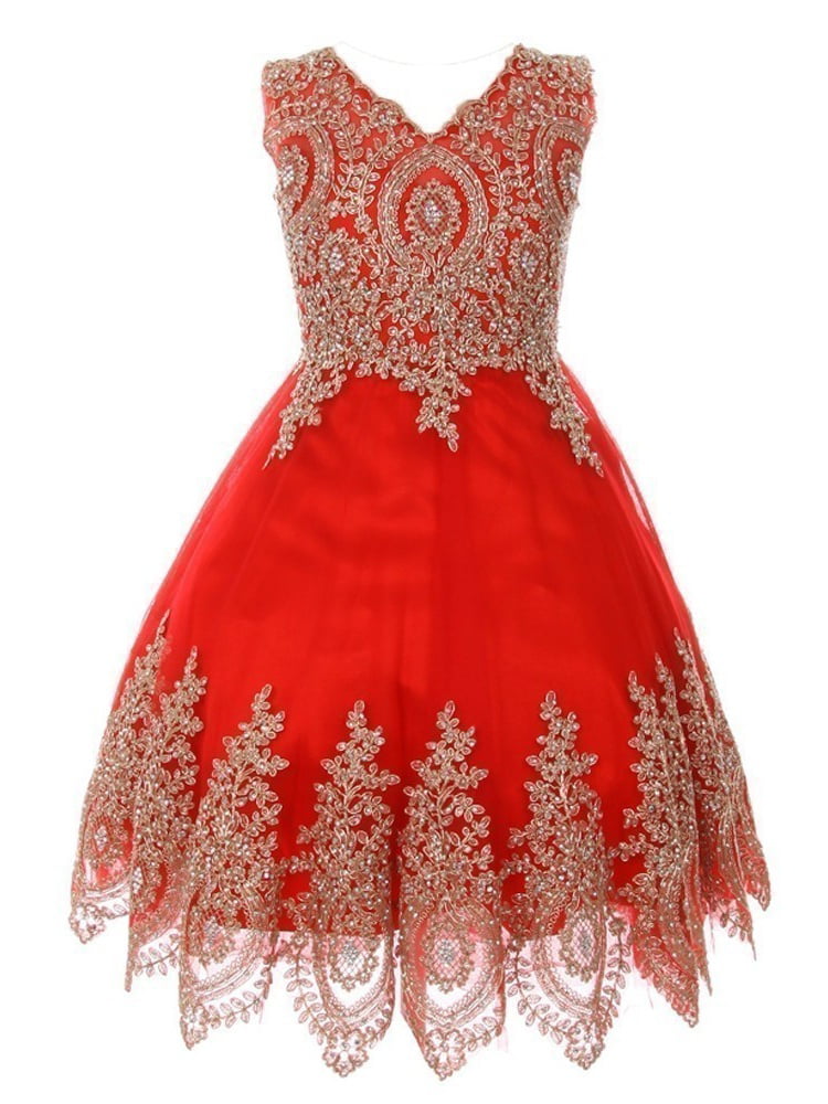 Cinderella Couture - Little Girls Red Gold Coiled Lace Mesh Tulle ...
