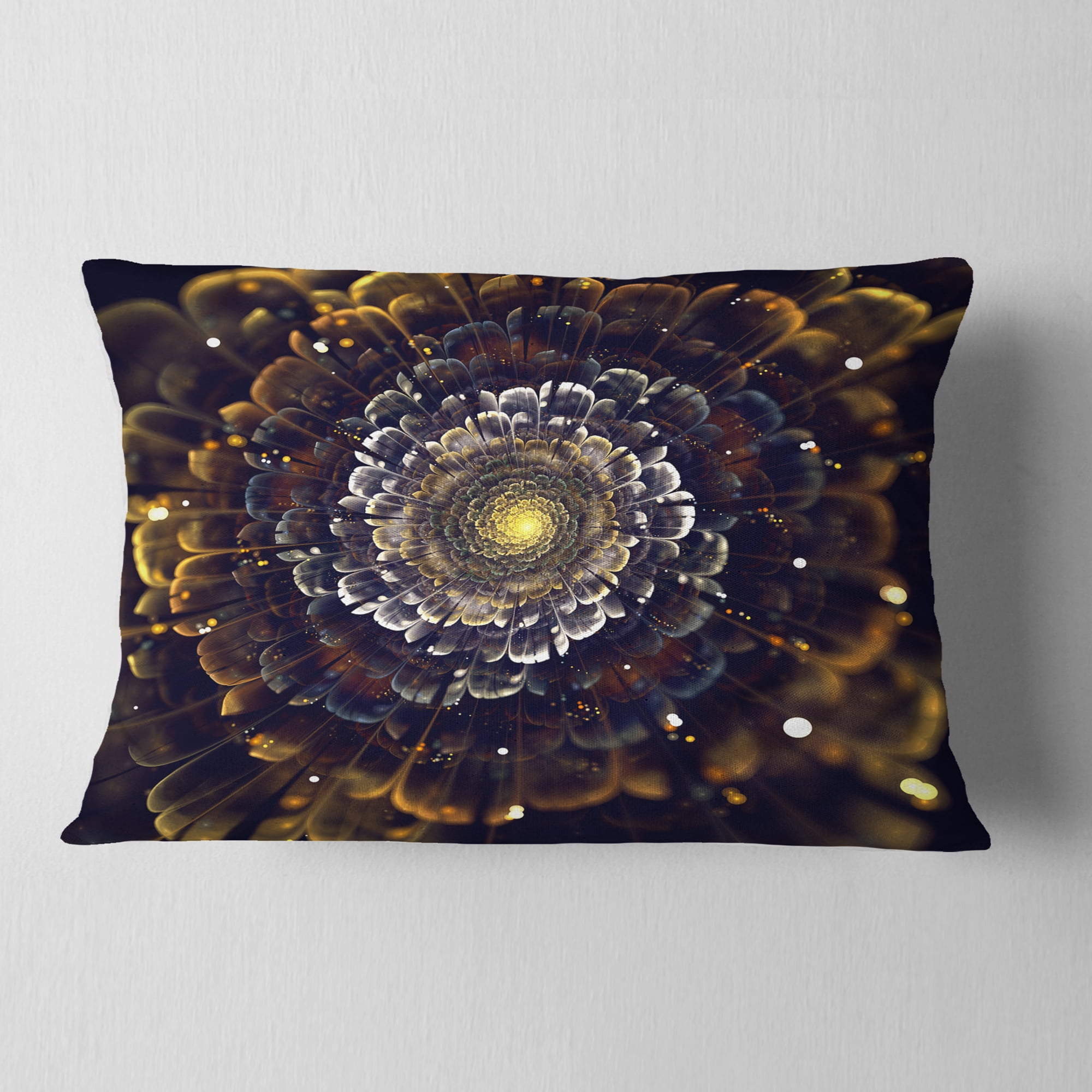 Designart Yellow Fractal Flowers with Violet - Abstract Throw Pillow - 12x20