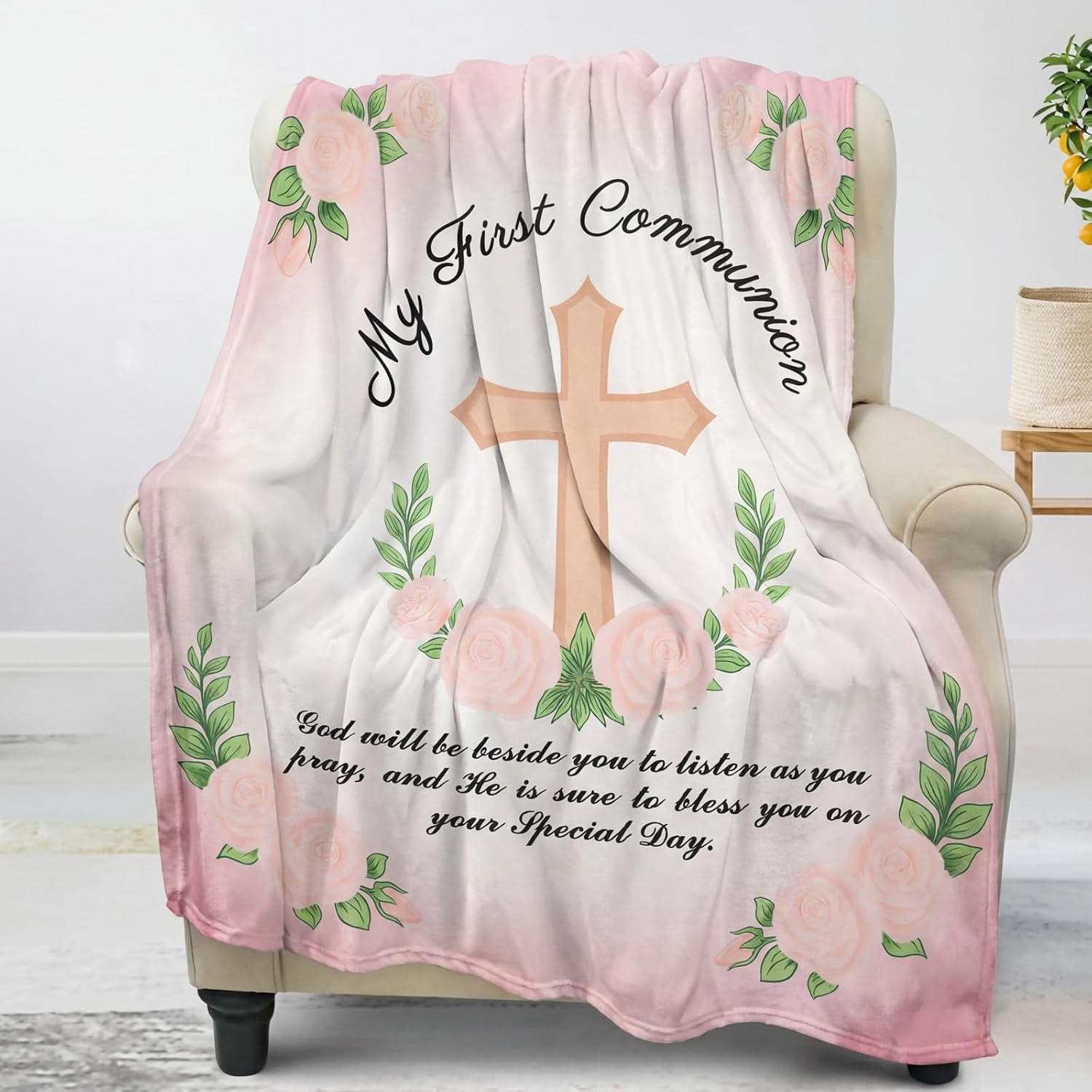 First Communion Gifts Blanket Baptism Gifts My First Communions Throw Blanket Christian Inspirational 1st Communion Gift for Women Men Christening Catholic Birthday Present