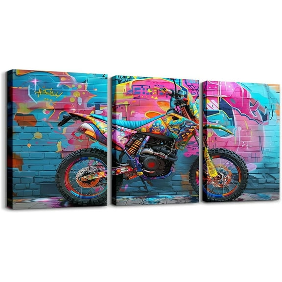 Hieng Kids Graffiti Dirt Bike Wall Paintings Motorcycle Canvas Wall Hieng for Living Room Bedroom Boys Girls Motocross Posters Pictures Bathroom Wall Decor Extreme Sport Hiengwork