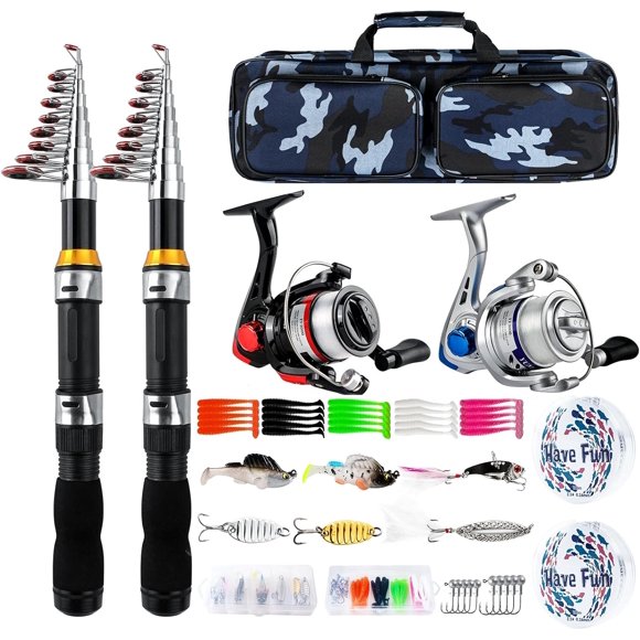 Telescopic Fishing Rod Reel Combo 2PCS 6.89FT Collapsible Fishing Pole Spinning Reel Lures Accessories with Fishing Bag Portable Fishing Rod Kit for Saltwater Freshwater Travel Fishermen Gift