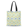thumbnail image 1 of NUDECOR Toile Sac Cabas Motif Géométrique Basé sur Tapis Ikat Imitation Jaune Turquoise Réutilisable Épaule Épicerie Sacs à Main Sac à Main, 1 of 1