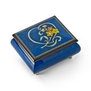 Gorgeous Dark Blue Stain Heart and Floral Wood Inlay Music Box - Under the Sea (The Little Mermaid)