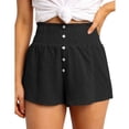thumbnail image 1 of Pantalones cortos de cintura alta Botón detallado elástico Pantalones cortos de playa suaves y transpirables para mujeres Niñas Vacaciones Negro M, 1 of 5