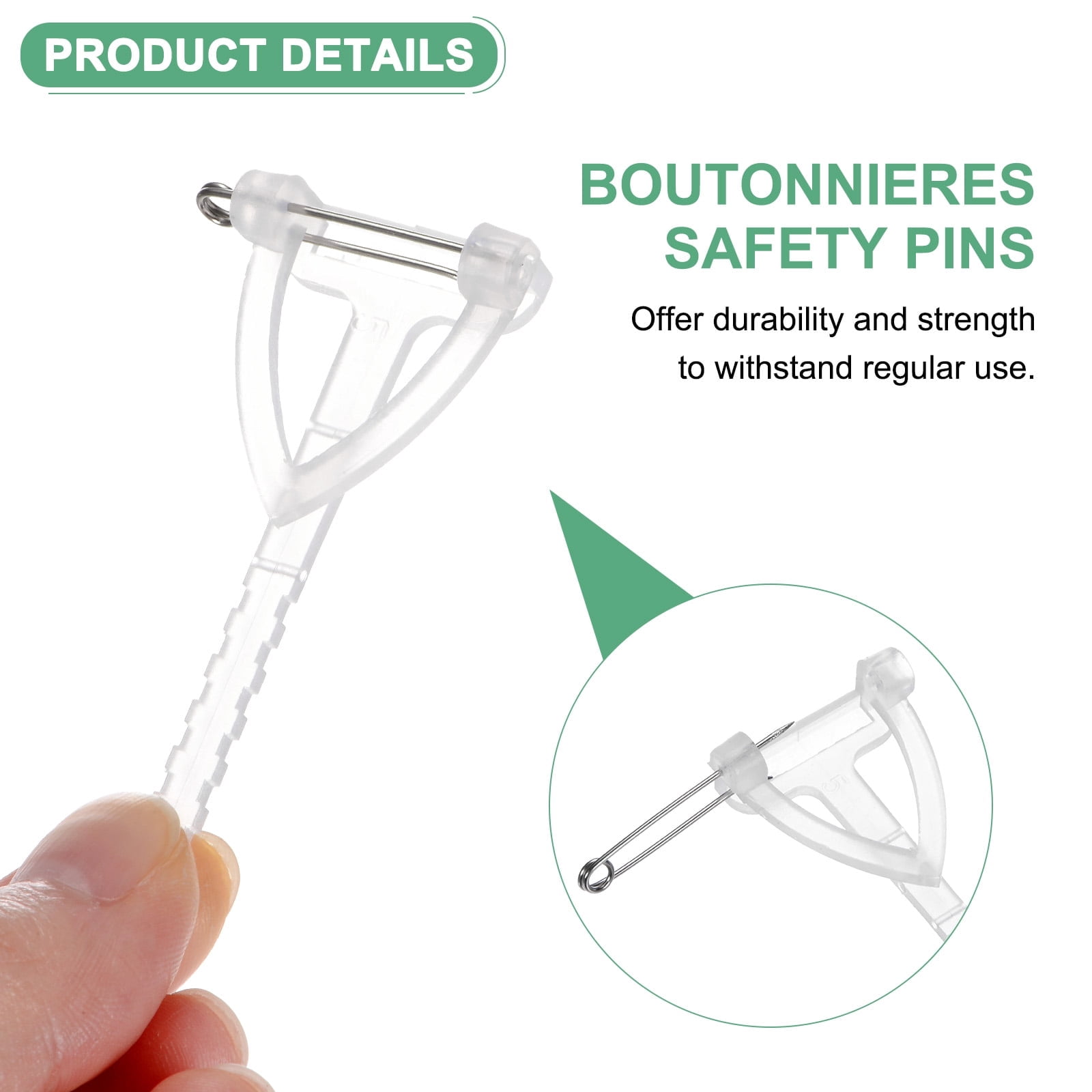 &nbsp;240-Pack Boutonnieres Safety Pins, Plastic Triangle Corsage Pin Buttonhole Flowers Pins for Wedding/Bridegroom Brooch/Party, T Shape Safety Clips Holder [6.5cm, White]