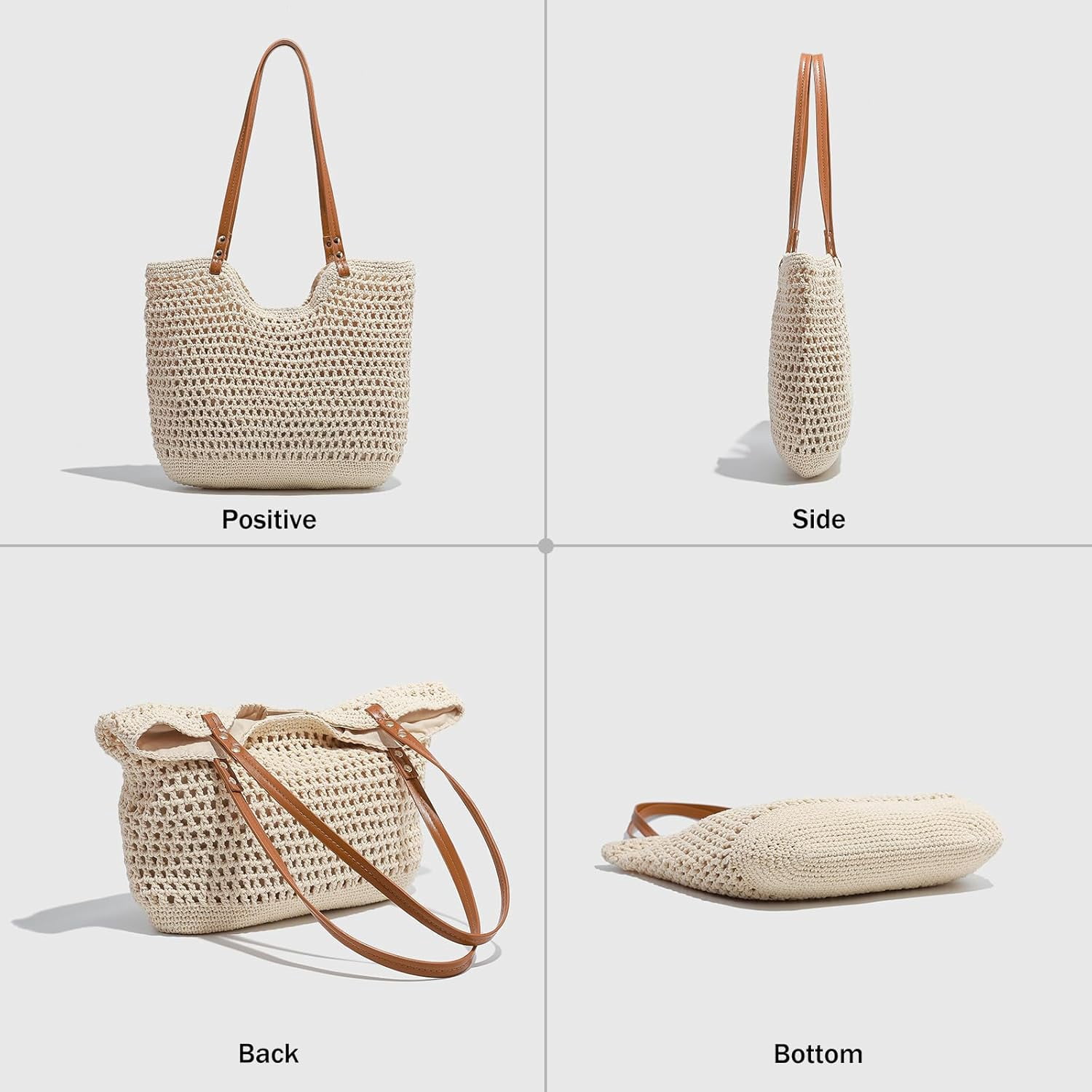 Large Capacity Crochet Knitted Summer Tote, Woven Beach Shoulder Bag, Bohemian Hollow Purses for Shopping Vacation