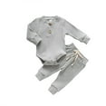 thumbnail image 1 of Newborn Infant Baby Boys Girls Fall Winter Clothes Ribbed Long Sleeve Romper Tops and Pants Outfits Set, 1 of 8