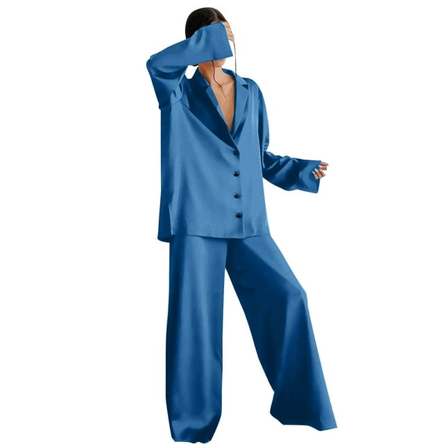 HNMKIU Ensemble de Pyjama pour Femmes Printemps et Été Fin Imitation Soie Pyjamas d'Intérieur pour Femmes Hiver Commerce Extérieur Soie Glacée Ample et Peut Tre Porté à l'Extérieur