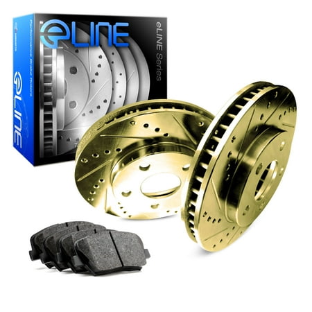 For 1997-2000 Audi A4 Rear Set eLine Gold Drill/Slot Brake Rotors+Ceramic (Best Brake Pads For Audi A4)