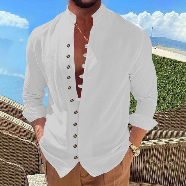 pstuiky camisas de manga larga para hombre, Camisa informal de moda para hombre, con cuello en V y mangas cortas, transpirable y con botones. Tops de hombre xxxl