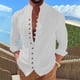 thumbnail image 1 of pstuiky camisas de manga larga para hombre, Camisa informal de moda para hombre, con cuello en V y mangas cortas, transpirable y con botones. Tops casuales para hombres l, 1 of 6