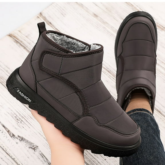 ToyKingdee Men's Winter Boots, Slip-On Waterproof Anti-Slip Fur Lined Warm Hiking Ankle Booties Lightweight for Men