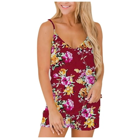 

Spftem Womens Casual Sling Floral Vest Shorts Comfortable Home Pajamas Set