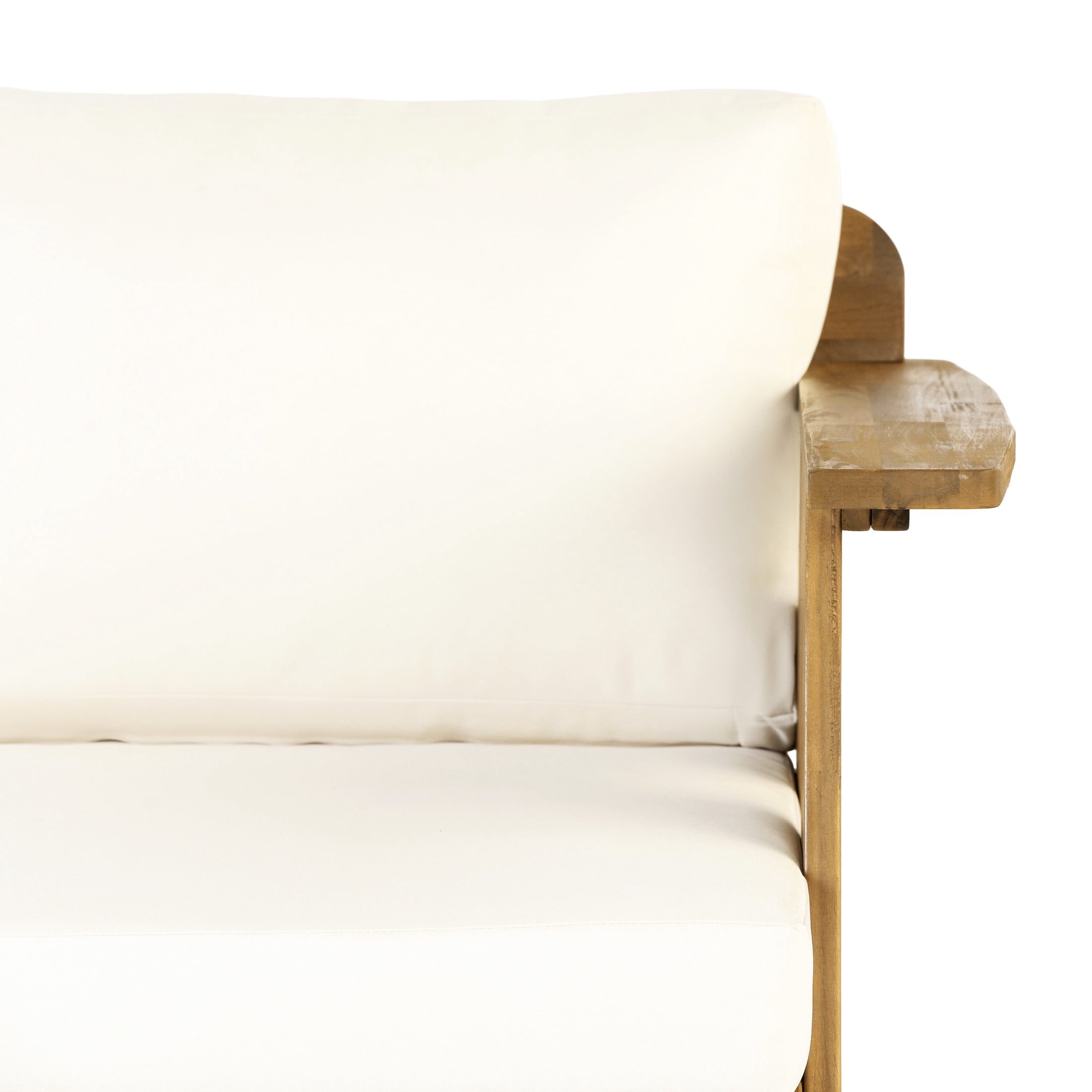 Christopher Knight Home 75" Mid-Century Outdoor Acacia Wood 3-Seater Sofa with Cushions, Teak+Beige