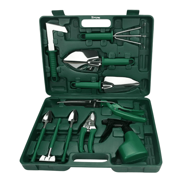 Juego Herramientas Bloosom De Jardinería Acero Inoxidable Estuche Verde