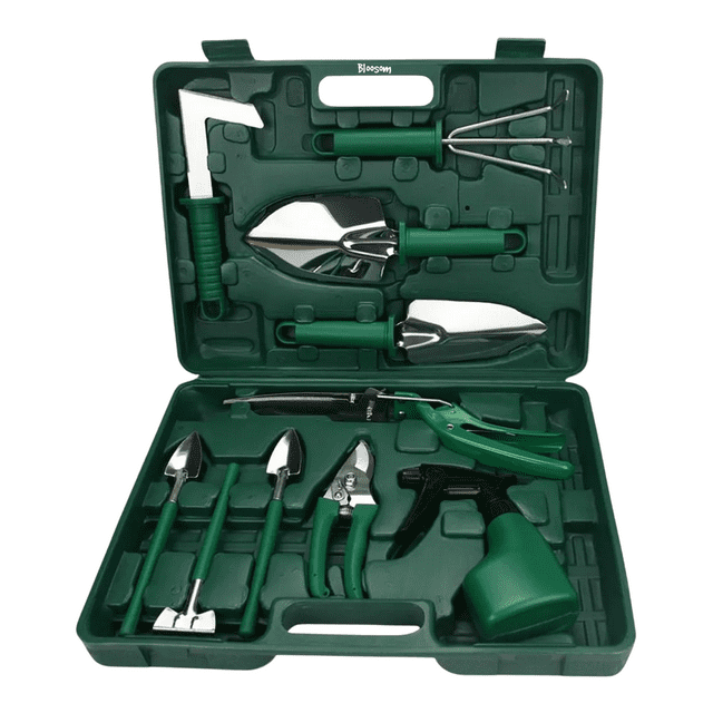 Juego Herramientas Bloosom De Jardinería Acero Inoxidable Estuche Verde