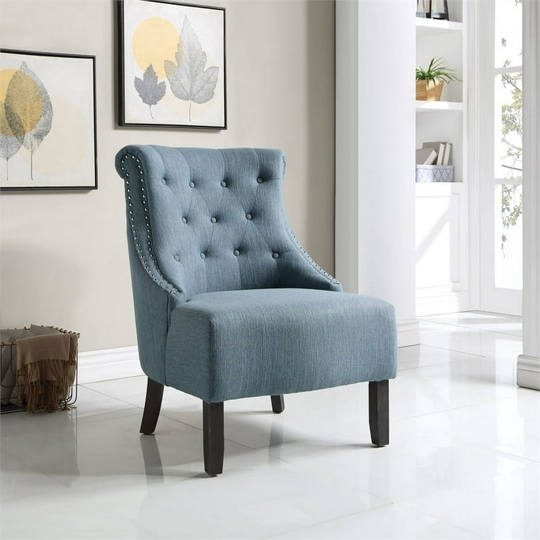 Blue tufted chair sales