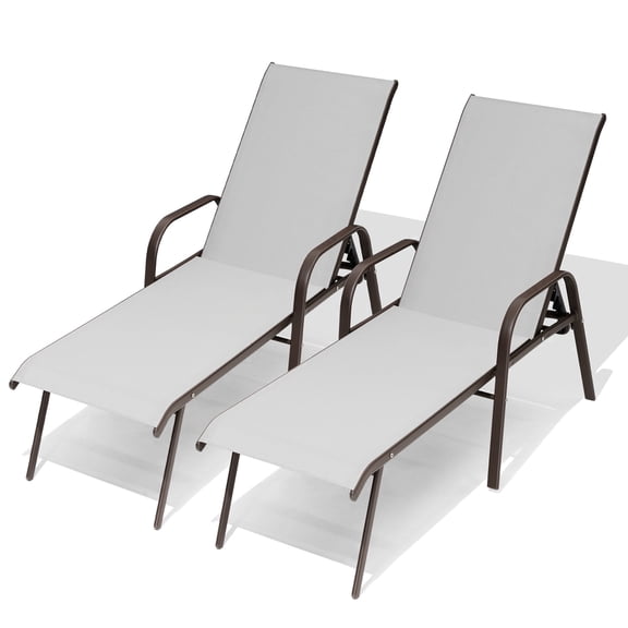 Crestlive Products Adjustable Steel Chaise Lounge Chair, 6‑Position Recliner with Rust-Resistant Frame (Light Gray)