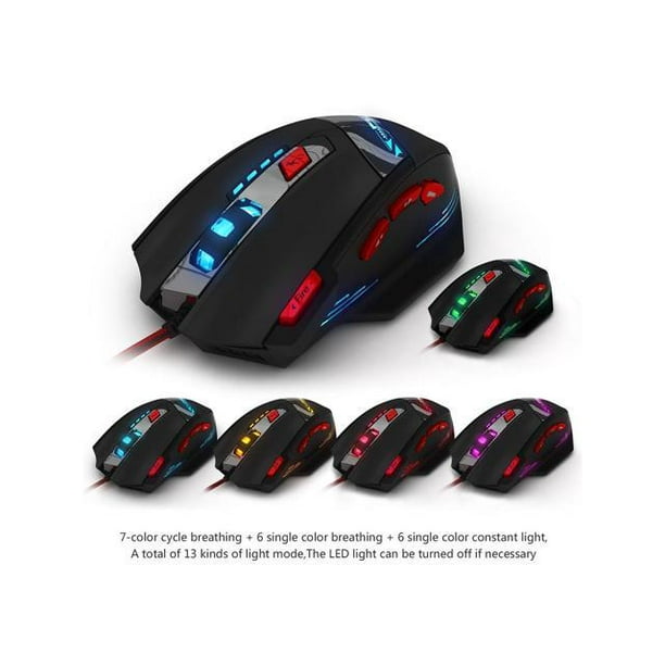 Zelotes T90 USB Wired Gaming Mouse 1000/1600/2400/3200/5500/8000 DPI High Precision Optical LED