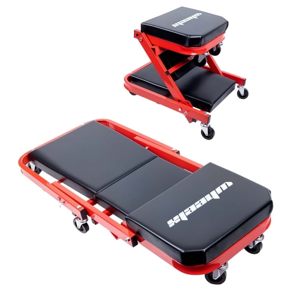 WheelX Mechanic Creeper, Garage Gift, 40" Z Creeper Seat, 2 in 1 Mechanic Gifts, 480 lbs Capacity, Low Profile Creeper with 6 pcs Wheels in Garage/Shop for Fathers Day Tool Gift