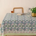 thumbnail image 2 of Floral Hand Block Printed Cotton Tablecloth – Blue & White Indian Table Cover for Dining Table –Cotton Ethnic Table Linen – Boho Home Décor Kitchen Accessory (60 Inches Round), 2 of 5