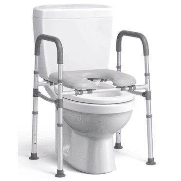 Naipo Raised Toilet Seat with Handles & Padded, Toilet Seat Risers for Seniors and Pregnant, Supports Up to 300Lbs, Gray