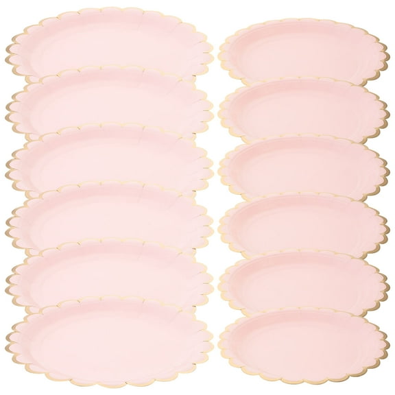 Tineasur  16Pcs Pink Paper Dessert Plates Round Elegant Design for Party Dinnerware