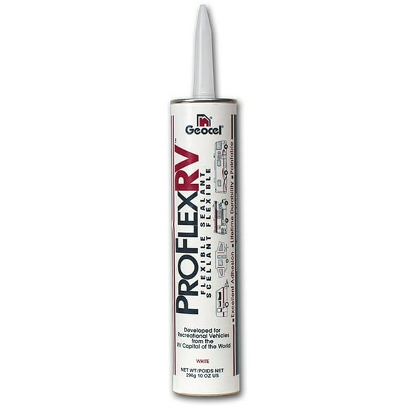 Geocel Roof Sealant GC28927 PRO FLEX RV; Compatible With Aluminum/Glass/Kynar 500 Coated Steel/Wood/Fiberglass And Vinyl; Paste; Bright White; 10 Ounce Cartridge; Single; Paintable
