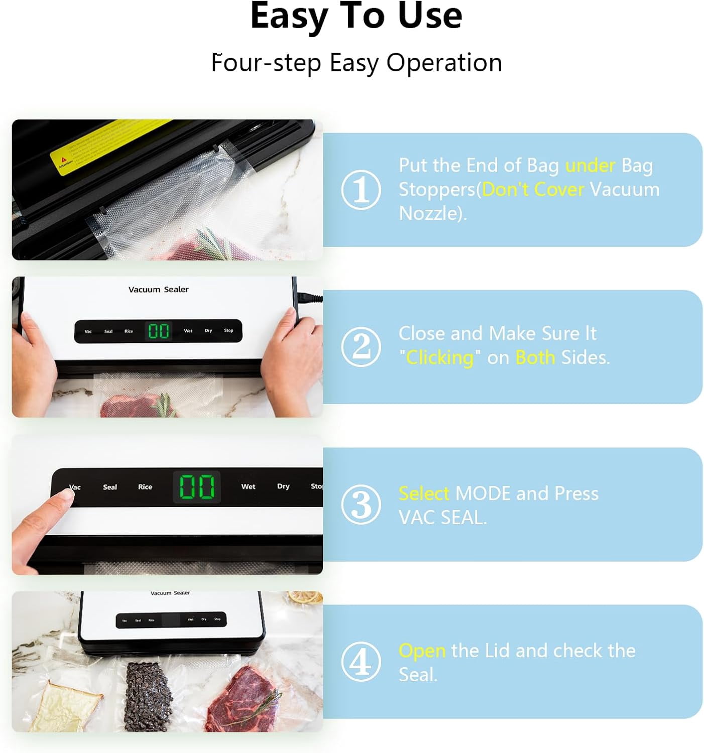 Compact Mini Vacuum Sealer Machine 80KPa Powerful Suction, Automatic Operation for Easy Food Preservation and Storage with 10 Bags (White)