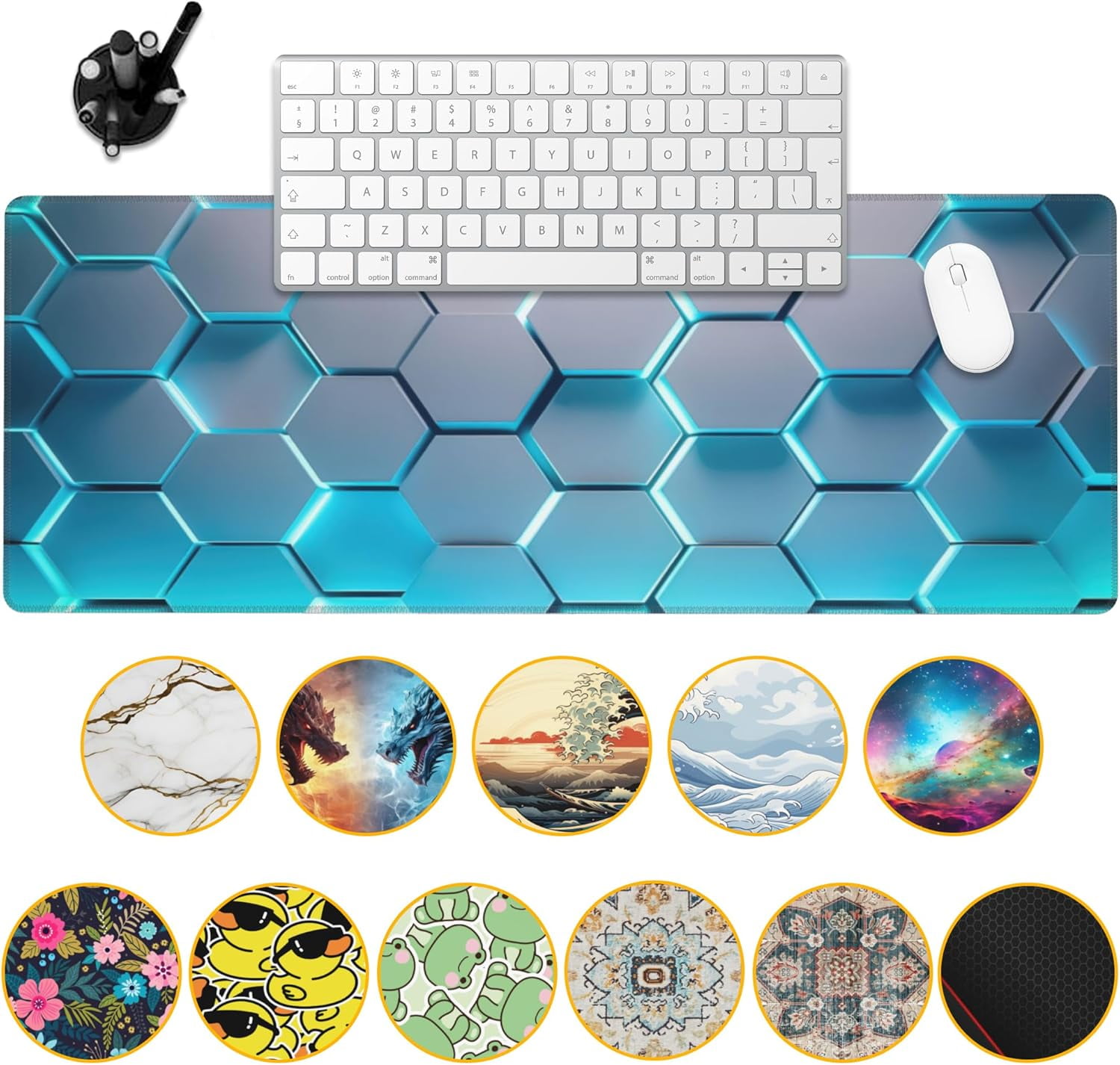 Gaming Mouse Pad,Honeycomb Hexagon Desk Mat,31.5""X15.7"" Large Desk Pad with Stitched Edge Non-Slip Base Keyboard Big Mouse Pad for Office Home Work Gaming-Blue, WDQ-D01