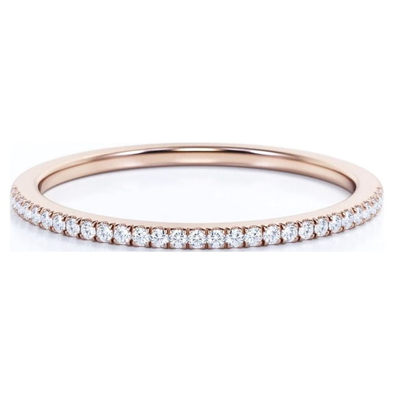 JeenMata .15 ct Diamond Half Eternity Wedding Ring Band - Marriage Ring Band - Gold Band Ring - 10K Rose Gold