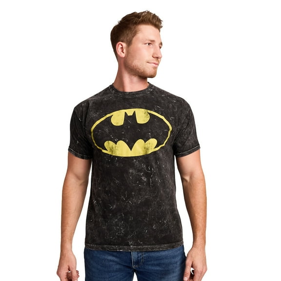 Batman Logo Men's Black Mineral Wash Crew Neck Short Sleeve T-shirt-Small