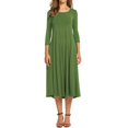 thumbnail image 1 of Round Neck Mid-sleeve Solid Color Big Swing Dress Patchwork Stitching 3/4 Sleeve Round Neck Swing Mid-length Dress, 1 of 4