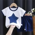 thumbnail image 6 of Caqnni Baby Toddler Boy Summer 2PCS Outfits 6 12 18 24 Months 2T 3T 4T Short Sleeve T-shirt Plaid Shorts 2 Pcs Summer Outfit for 3 Months-6 Years (A05-Blue,12-18 Months), 6 of 7