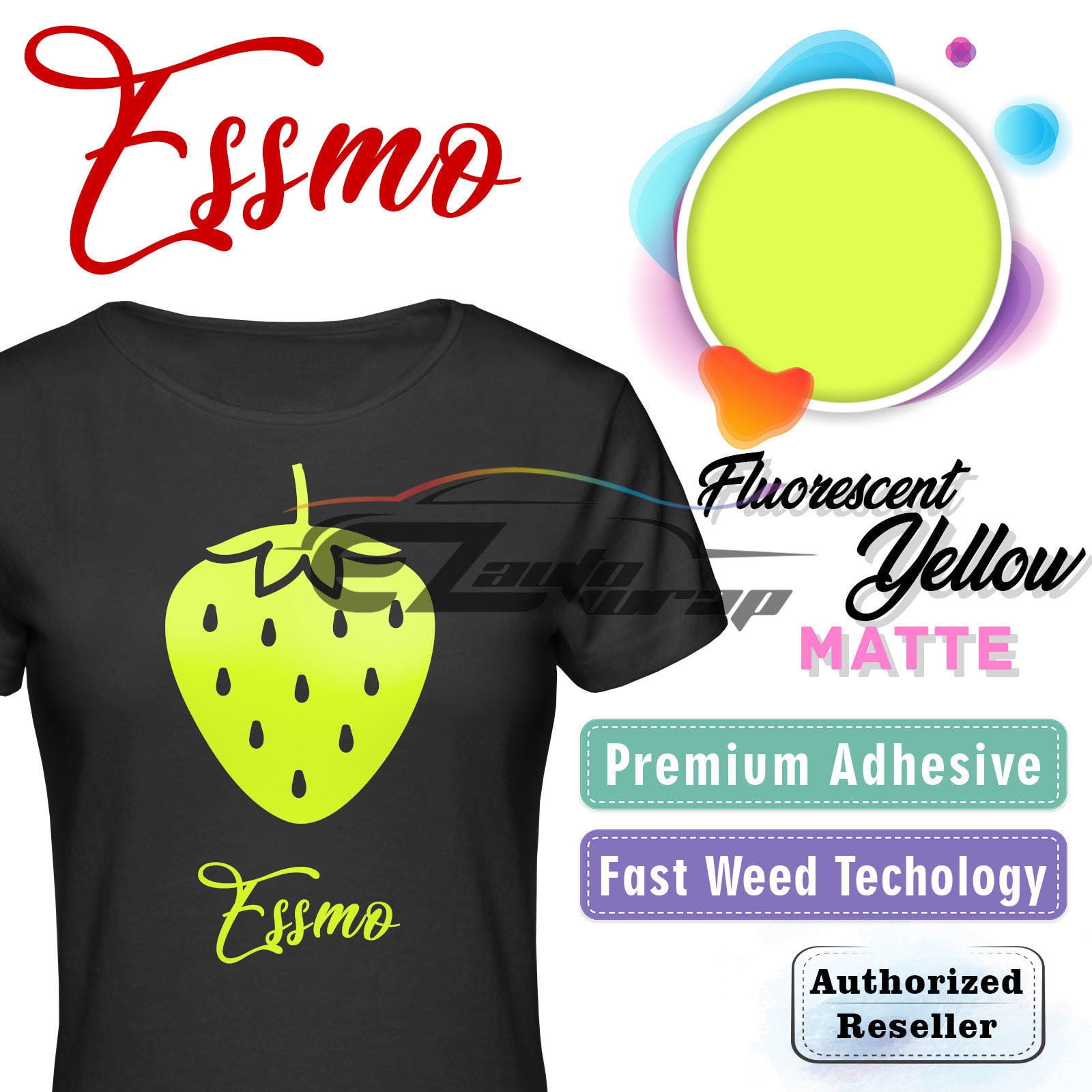 ESSMO Fluorescent Yellow Matte Solid Heat Transfer Vinyl HTV Sheet T-Shirt 20" Wide Iron On Heat Press DP26 20"x180"