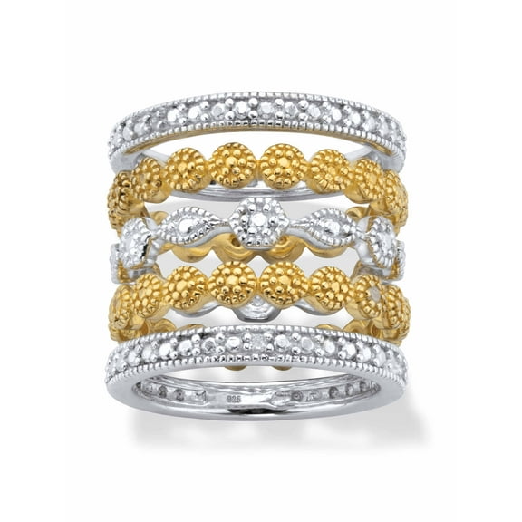 PalmBeach Jewelry Genuine Round Diamond Stackable Eternity Ring Set 1/6 TCW Silver-Plated & Gold-Plated