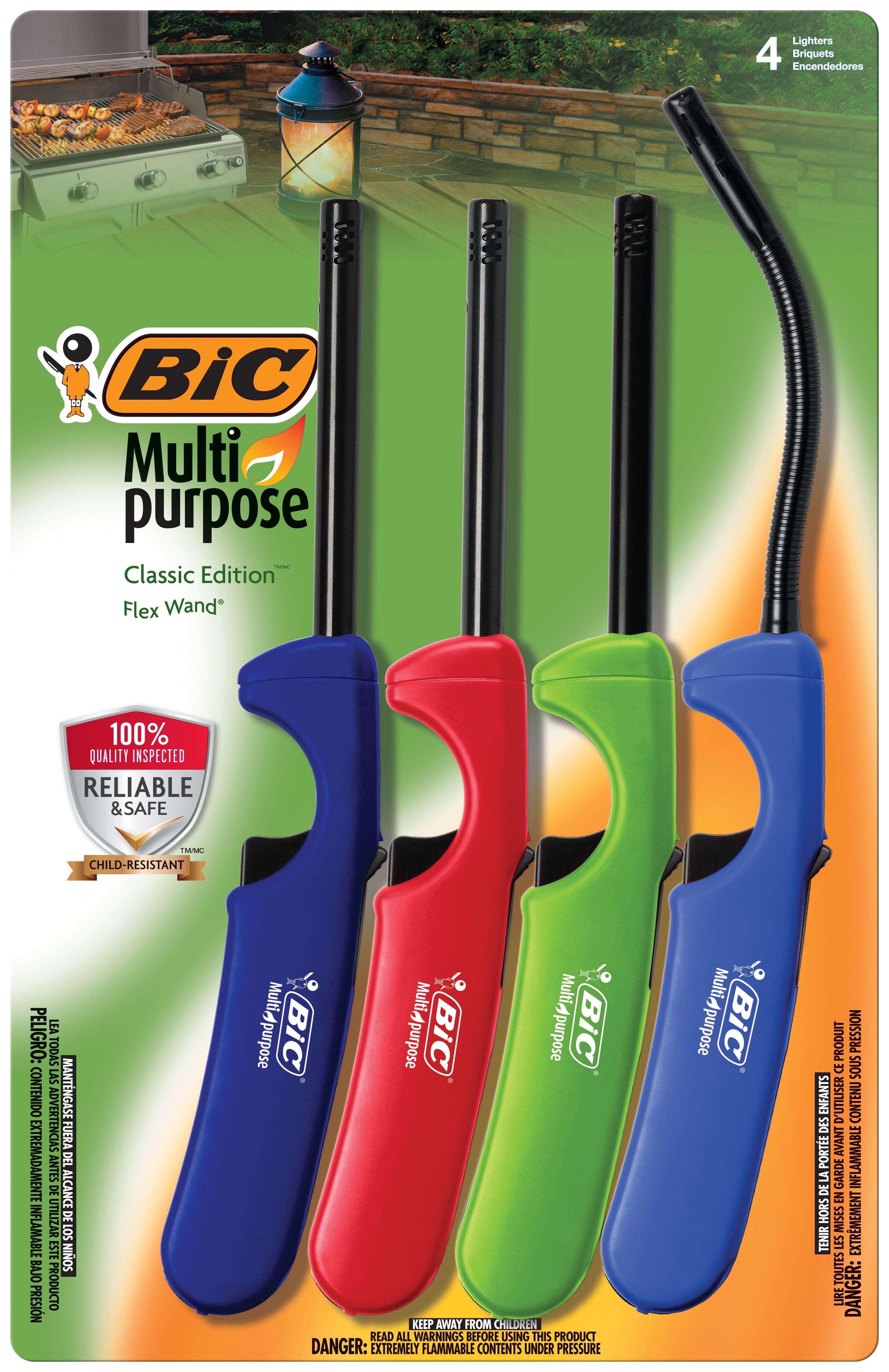 BIC Multi-purpose Classic Edition Lighter & Flex Wand Lighter, 4-Pack