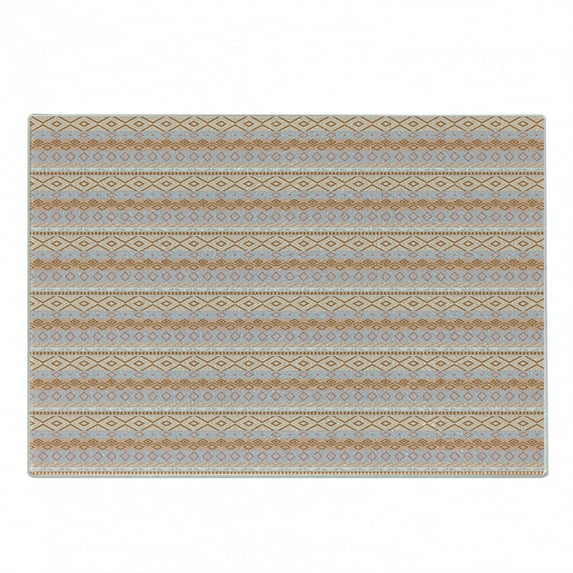 Tribal Cutting Board, Horizontal Borders with Simple Rhombus Shapes Mexican Culture Theme, Decorative Tempered Glass Cutting and Serving Board, Small Size, Multicolor, by Ambesonne