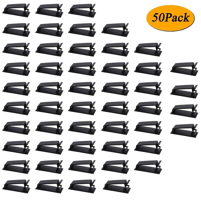 SOULWIT 50pcs Self Adhesive Cable Management Clips Cable Organizers Wire Clips Cord Holder for TV PC Ethernet Cable Under Desk Home Office (Black)