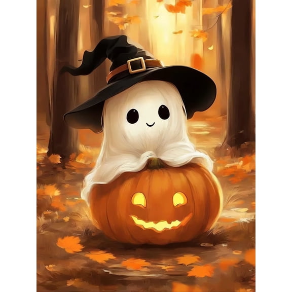 Fall Ghost Diamond Art Kits for Adults,Full Round Drill Dot Ghost Diamond Painting Kits for Beginner,DIY Gem Art and Craft Paint by Diamonds Scary House Scenery,Home Wall Decor 8x12 in