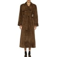thumbnail image 3 of Womens Faux Suede Long Trench Coat Notched Lapel Double Breasted Pea Coat Overcoat with Belt Light Brown M, 3 of 9