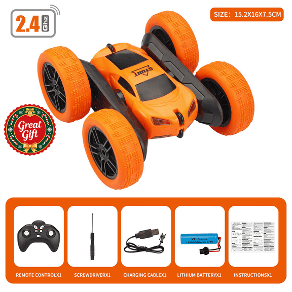 2.4GHz Double Sided RC Stunt Car with LED Lights, 360° Rotating Flip Rechargeable All Terrain Toy Vehicle for Indoor Outdoor, Christmas Birthday Gift for Kids Boys Girls Ages 3