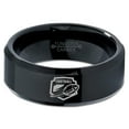 thumbnail image 2 of Tungsten Football Players Band Ring 8mm Men Women Comfort Fit Black Beveled Edge Polished, 2 of 4
