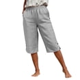 thumbnail image 4 of Womens Trousers Wide Leg Elasticated Waist Cropped Pants Stright Leg Cropped Trouser With Pocksts Casual Loose Bottoms for Holiday Summer Trousers for Women UK, 4 of 6