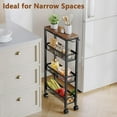 thumbnail image 4 of Slim Rolling Storage Cart, 4-Tier Narrow Kitchen Storage Cart with Handle & Wheels, Mobile Shelving Unit, Wooden Top & Metal Frame, Utility Cart for Kitchen, Small Spaces, Rustic Brown, 4 of 18