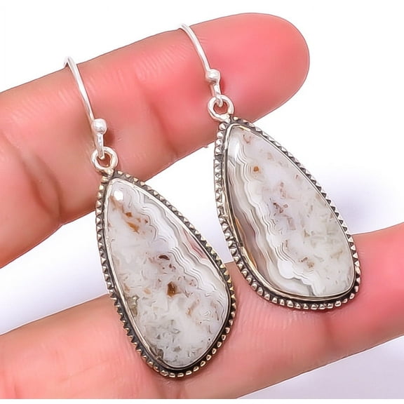 Laguna Lace Agate - Mexico 925 Sterling Silver Earring 1.95", Handmade Earring, Silver Jewelry Earring, Drop Dangle Earring, Elegant Earring, Red Gems