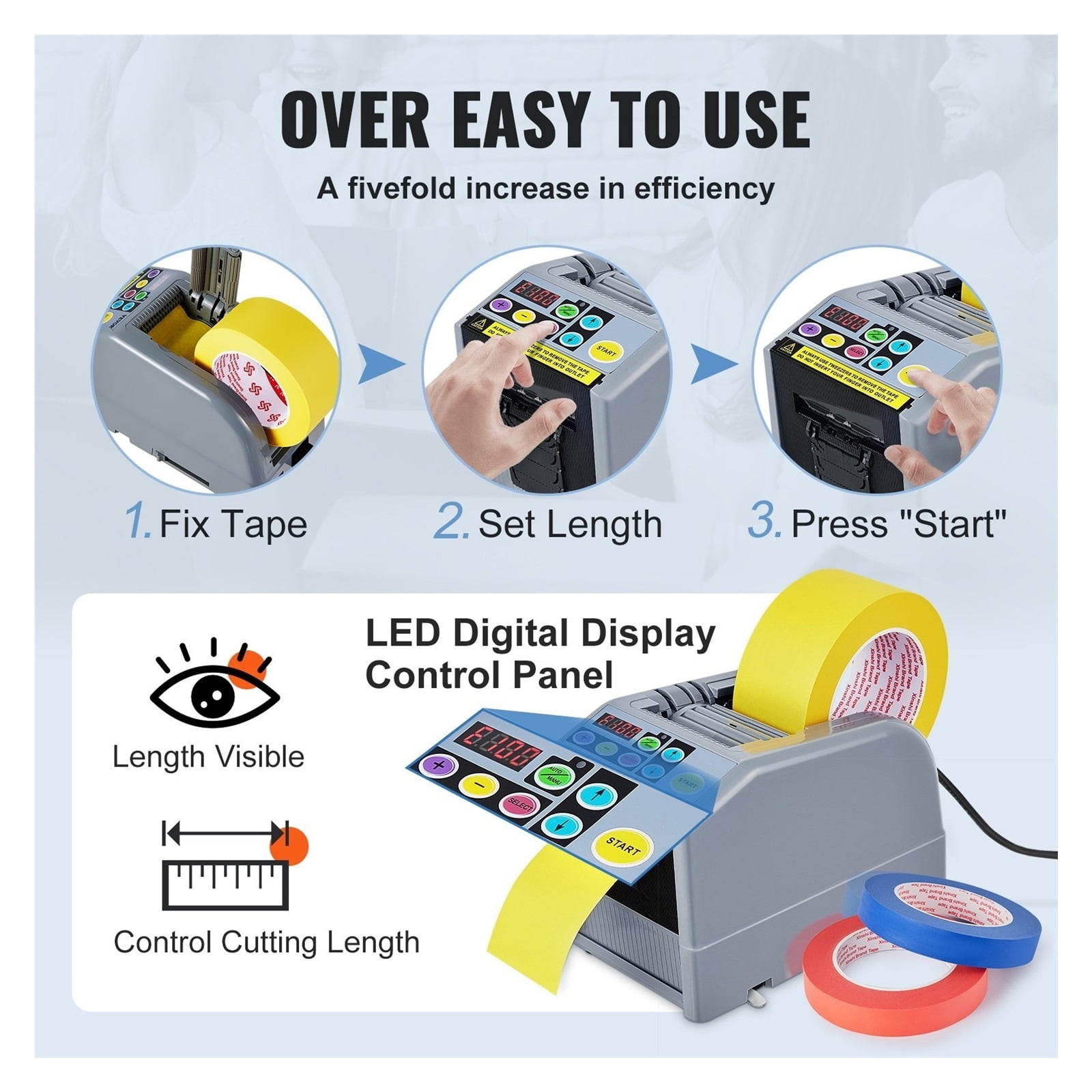Automatic Electric Tape Dispenser, Adhesive Cutter Packaging Machine Adhesive Tape Cutting Width 6-60 Mm Length 5-999 Mm ,High Efficiency